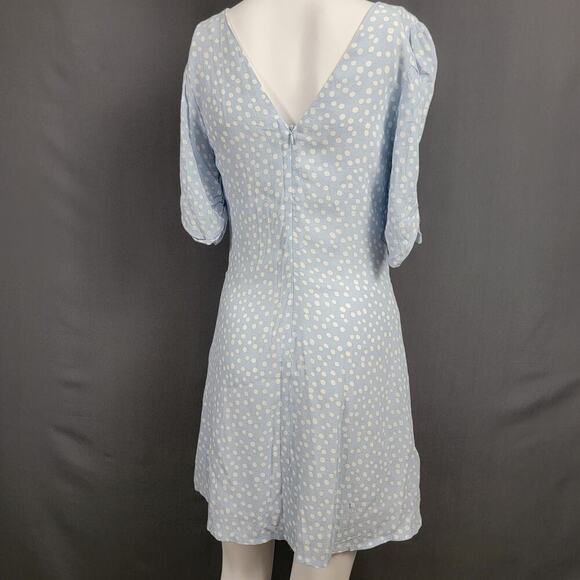 ZARA Mini Dress M Polka Dot Puff Sleeve Ruched Front Picnic Style - Picture 4 of 7